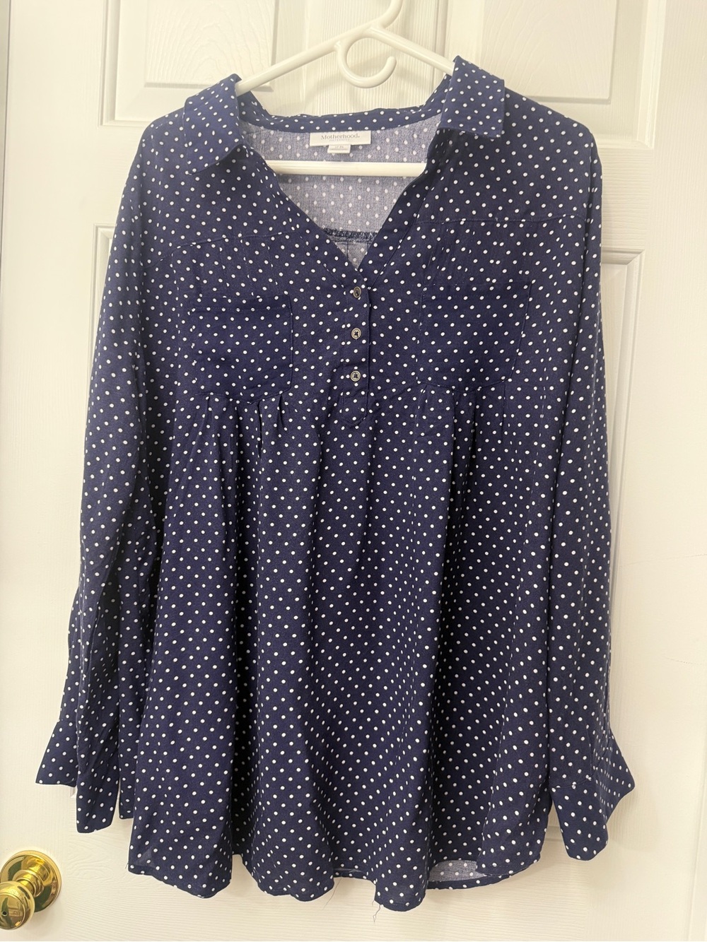 Motherhood Navy Polka Dot Henley Tunic